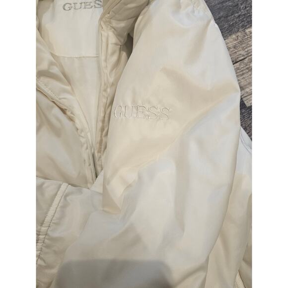 Guess y2k white ivory down bomber puffer jacket womens large medium buckle - Picture 8 of 12
